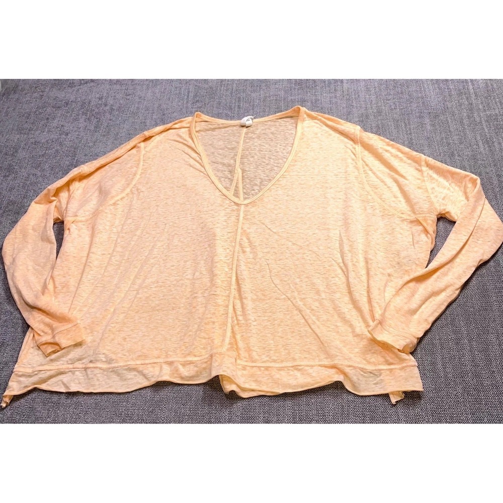 Free People We The Free Oversized V Neck Blouse Top Womens XS Peach Slub Knit